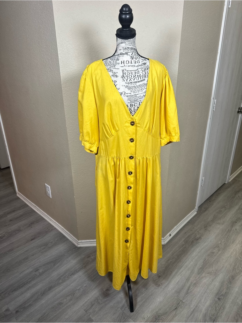 City Chic Bright Yellow Button-Down Midi Dress